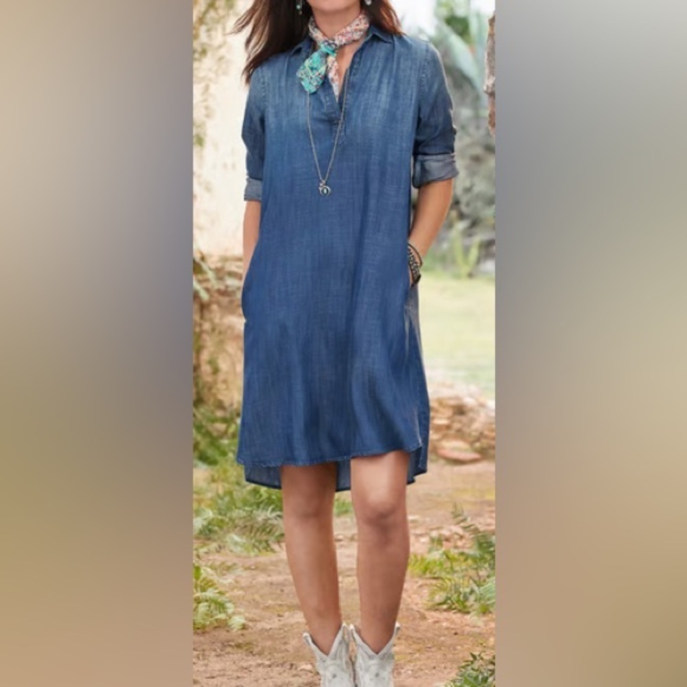 Cloth and Stone - NEW - Sutton Dress. Chambray Blue. Medium. - Picture 1 of 4